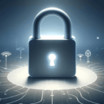 A glowing padlock symbolizing cybersecurity on a digital background with network connections and Wi-Fi symbols.