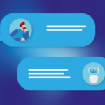 Alt text: Illustration of two message bubbles on a blue background