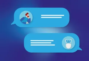 Alt text: Illustration of two message bubbles on a blue background