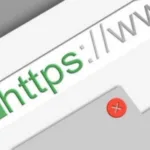 Close-up of a web browser's address bar with 'https://' highlighted and a red close button.