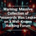 Alt text: Alert graphic showing a digital data breach concept with multiple padlocks and code on screens with the warning text: 'Massive Collection of Passwords Was Leaked on a Well-Known Hacking Forum.'