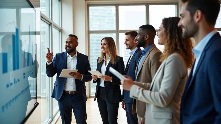 Multi-cultural group of people in a business meeting.